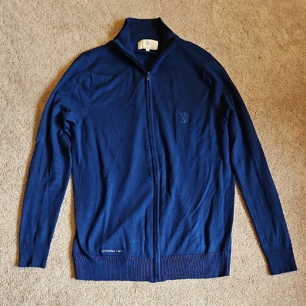 Christian Lacroix Wool And Silk Blend Navy Zip-Up Sweater
